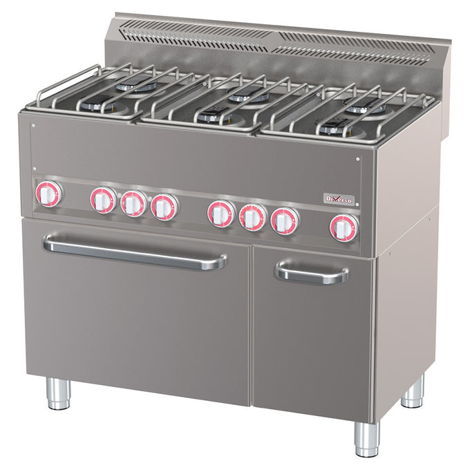 Fourneau 6 feux sur four à convection GN1/1 et armoire neutre - Diverso