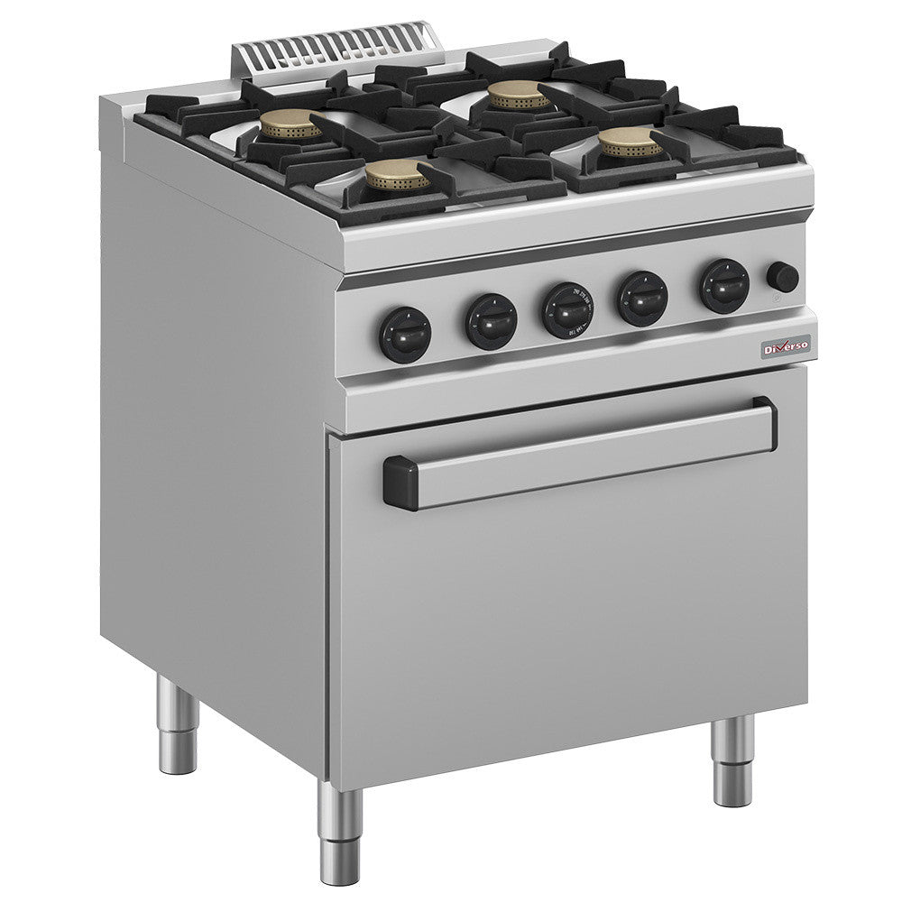 Fourneau gaz 4 feux vifs, sur four gaz GN 2/1 - Diverso