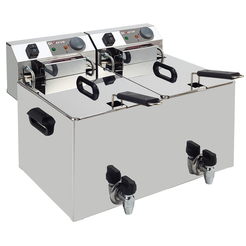 Friteuse de table électrique 2x 10 litres + robinet de vidange - Diverso