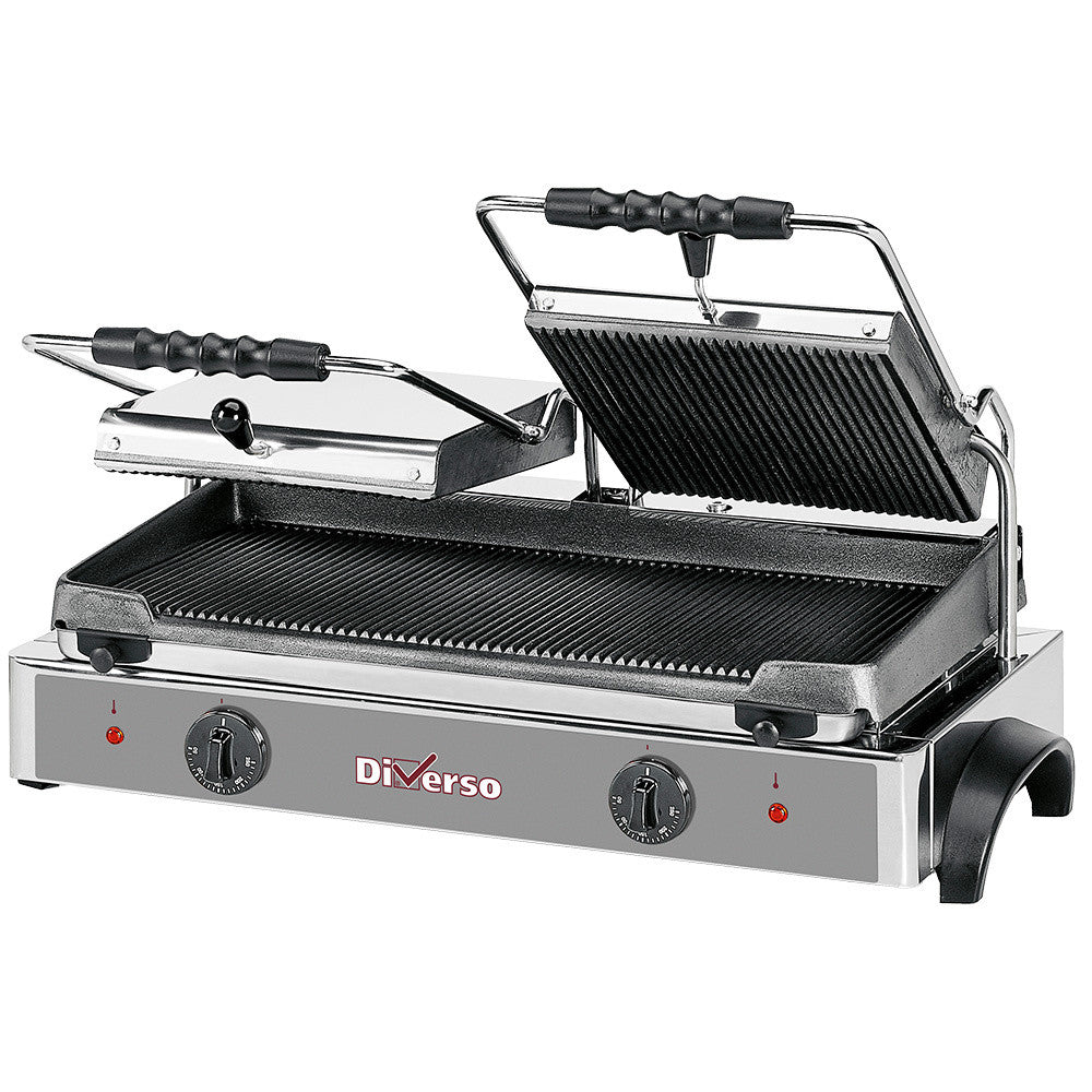 Grill panini électrique DOUBLE, plaques rainurées - Diverso