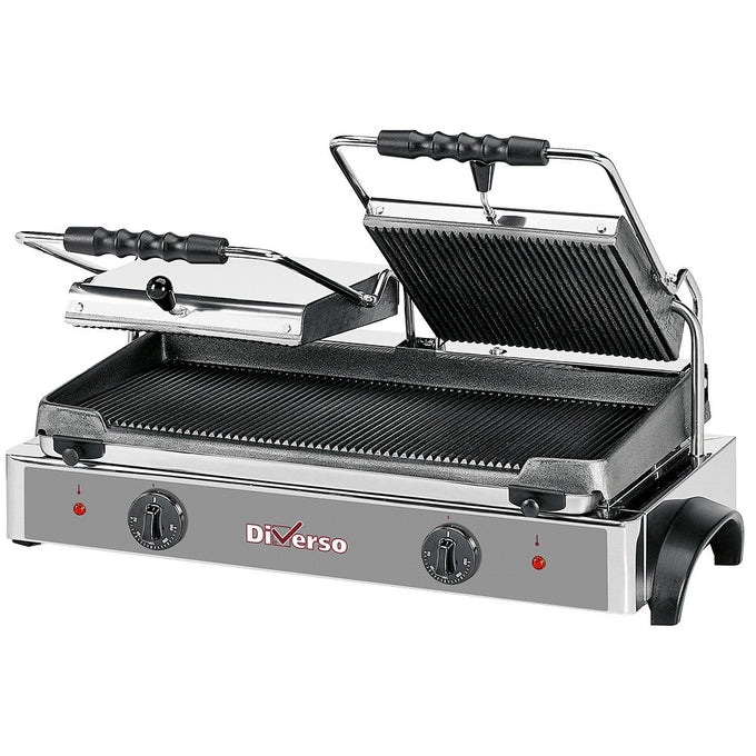 Grill panini électrique DOUBLE, plaques rainurées - Diverso