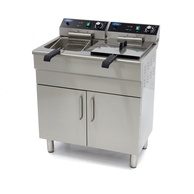 Friteuse 2 x 16L avec robinet de vidange et support - 230V 3000 W Maxima - Friteuse sur meuble électrique professionnel CHR - matériel cuisine pro - Cuistéo