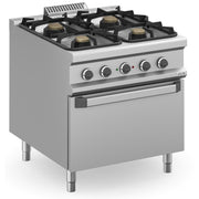 Cuisinière à gaz - 4 feux - 2x7 + 2x11 kW - Avec four électrique - Arilex