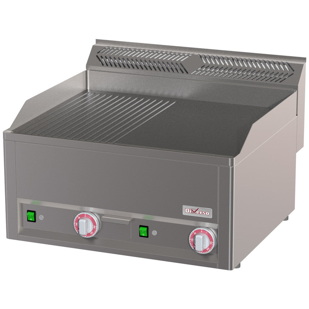 Plaque de cuisson double, éléctrique, 1/2 rainurée 1/2 lisse - Diverso
