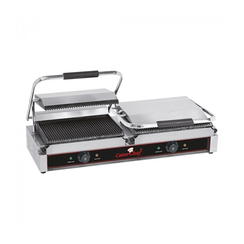 Grill de contact en fonte émaillée rainurée 2 zones- Caterchef star - CATERCHEF STAR