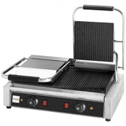 Double grill panini nervuré - 3.6kW - 580x400x210mm - Fonte nervurée - Mec