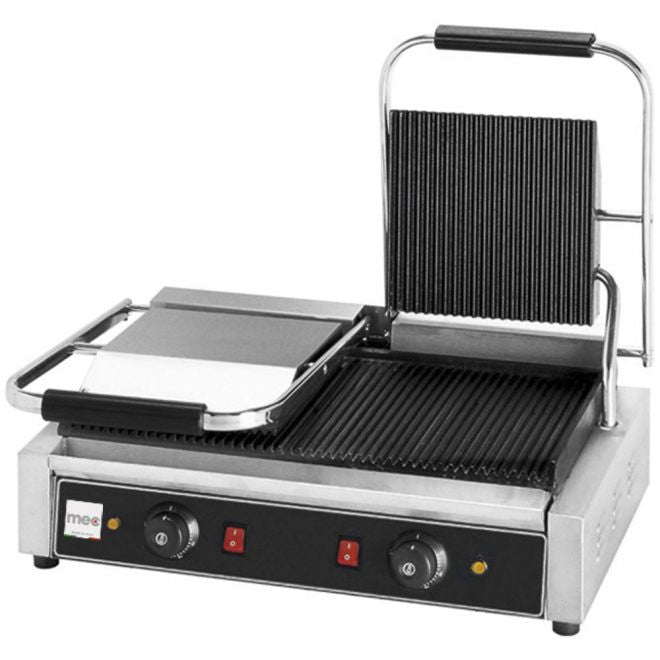 Double grill panini nervuré - 3.6kW - 580x400x210mm - Fonte nervurée - Mec
