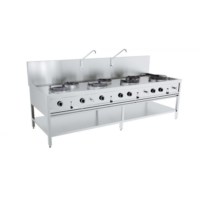 Table de wok à gaz 4x17 kw + 3x9kw - Combisteel