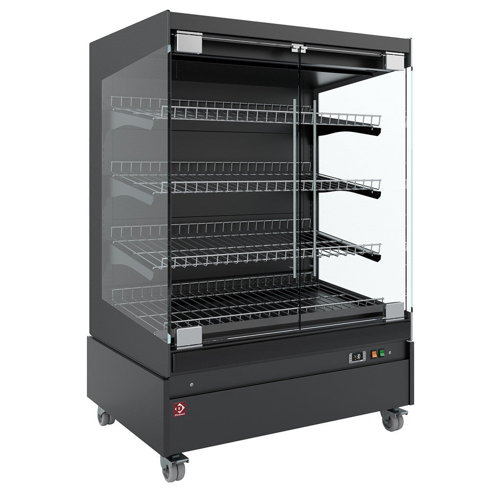 Vitrine chauffante, libre-service, avec porte vitrée, sur roues - FULL BLACK - Diamond