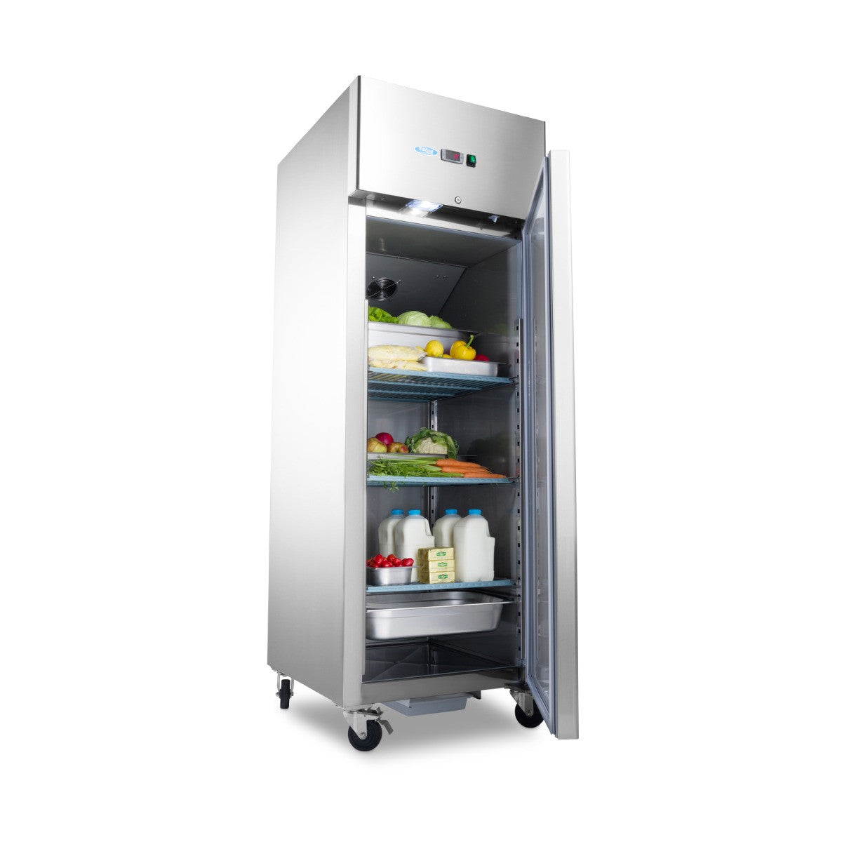 Réfrigérateur 600L GN 2/1 sur roulettes 3 étagères réglables acier inoxydable contrôle numérique 300 W Maxima - vue 3 - Armoire réfrigérée positive pro CHR - Cuistéo