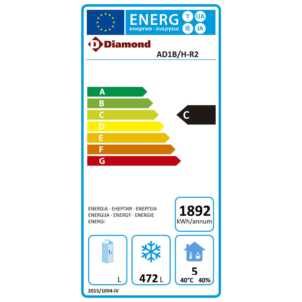 Armoire congélation ventilée 700L -15° à -25° 1 porte GN2/1 acier inox Dégivrage auto - Diamond