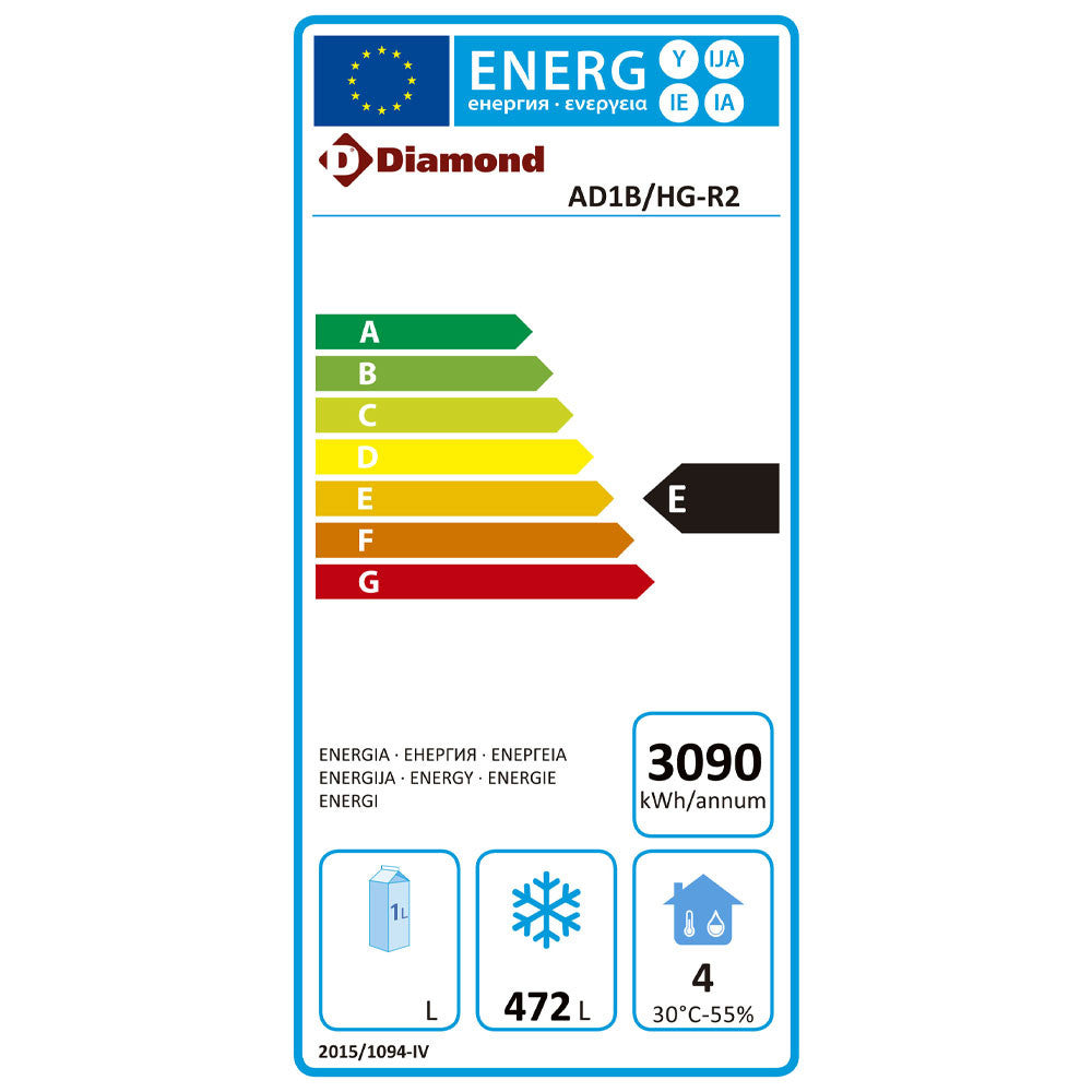 Armoire de congélation ventilée 700L 1 porte vitrée GN2/1 isolation polyuréthane acier inox - Diamond