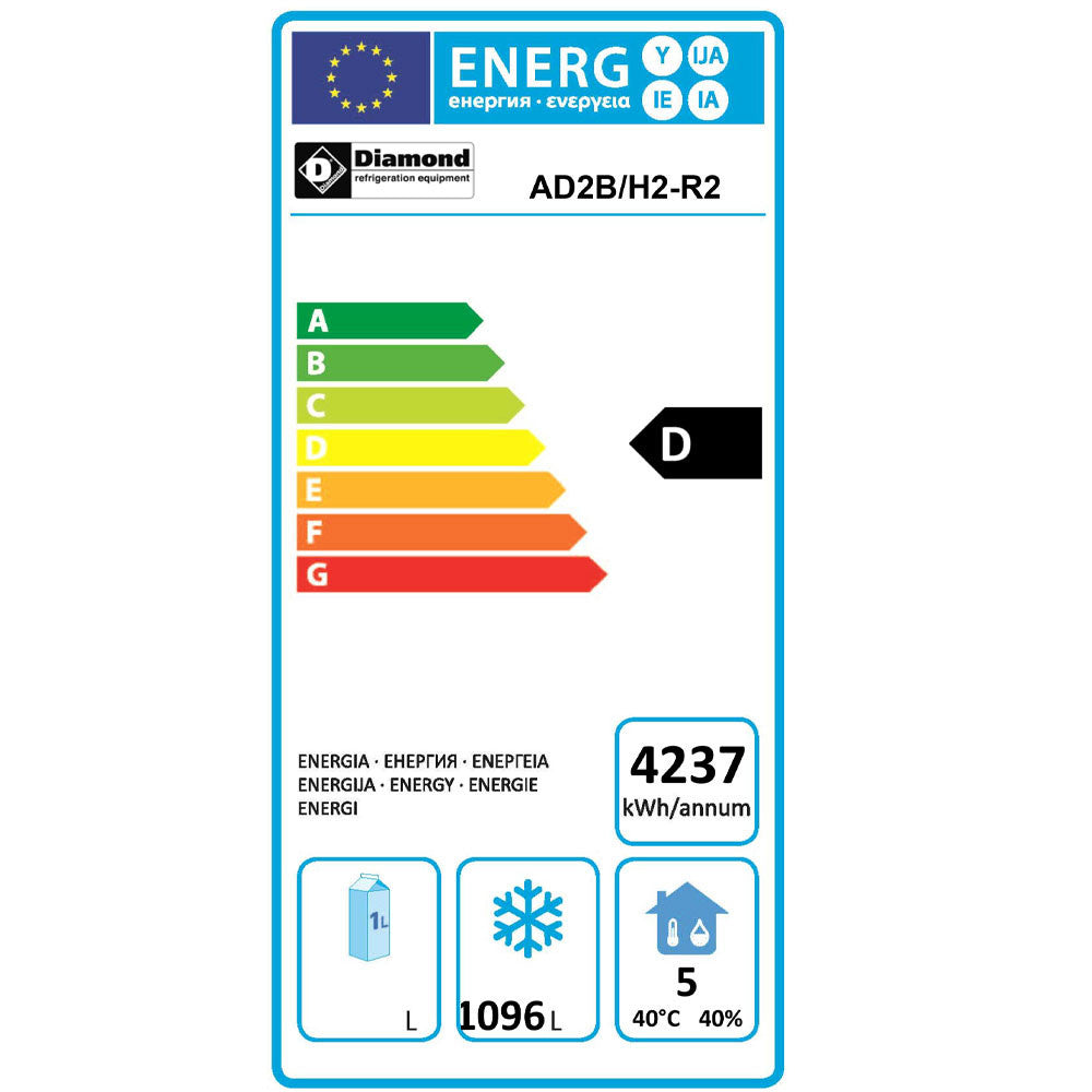 Armoire de congélation ventilée 1400L 2 portes GN2/1 économie d'énergie 70 acier inox - Diamond