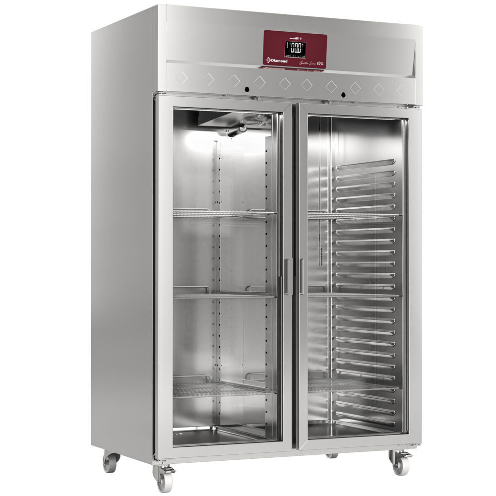 Armoire réfrigérée 1400L GN 2/1 acier inoxydable classe C régulateur digital 4 roues - Diamond