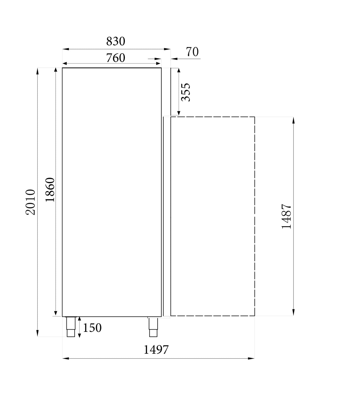 Réfrigérateur professionnel 2 portes 1410L en inox 18/8 refroidissement renforcé 1480x830x2010 mm 0.45 kW Combisteel - vue 2 - Armoire réfrigérée positive pro CHR - Cuistéo