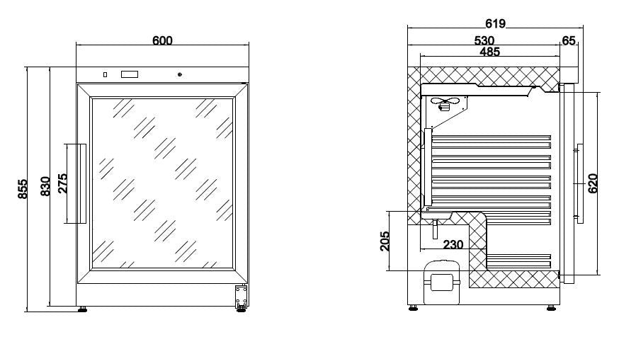 Mini vitrine réfrigérée 130L avec éclairage et refroidissement statique 600x585x855 mm 0.15 kW Combisteel - vue 2 - Mini armoire réfrigérée pro CHR - Cuistéo