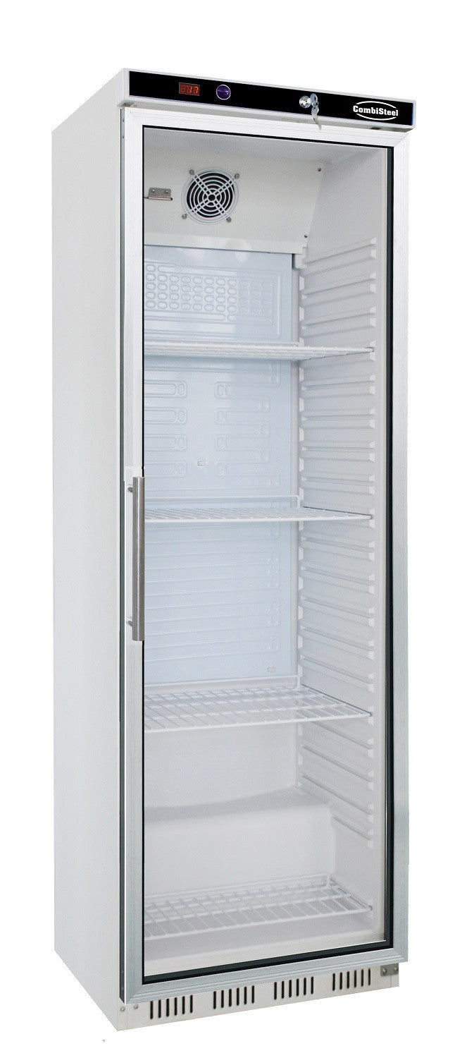 Réfrigérateur professionnel 1 porte en verre 350L - Blanc HR400 Statique avec ventilateur Verrouillable 600x585x1855 mm 0.185 kW Combisteel - Armoire réfrigérée positive professionnel CHR - matériel cuisine pro - Cuistéo