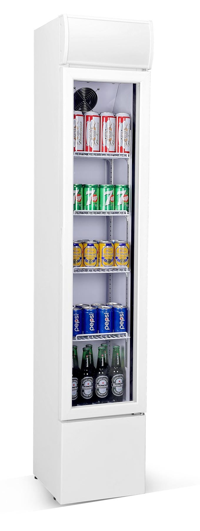 Frigo vitré étroit 105L - +1/+10°C - 4 grilles - LED - Blanc - Compact et verrouillable 360x422x1880 mm 0.14 kW Combisteel - Armoire réfrigérée positive professionnel CHR - matériel cuisine pro - Cuistéo