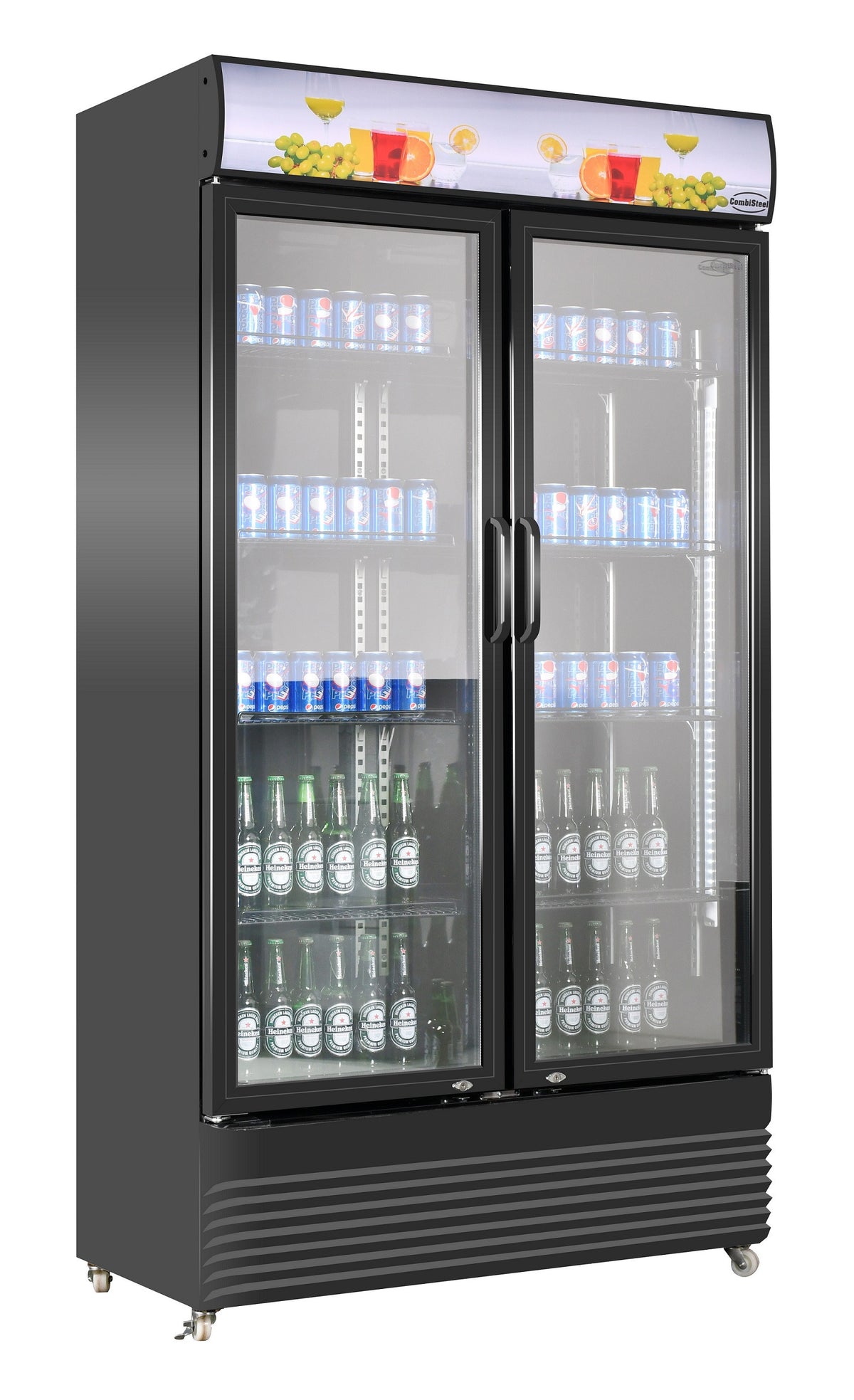 Réfrigérateur noir 2 portes en verre 780L refroidissement renforcé LED automatique 1120x595x2100 mm 0.33 kW Combisteel - Armoire réfrigérée positive professionnel CHR - matériel cuisine pro - Cuistéo