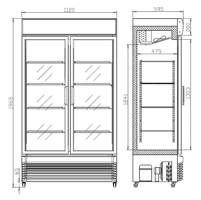 Réfrigérateur 2 portes en verre 750L avec éclairage LED - Refroidissement renforcé 1120x610x1965 mm 0.33 kW Combisteel - vue 2 - Armoire réfrigérée positive pro CHR - Cuistéo