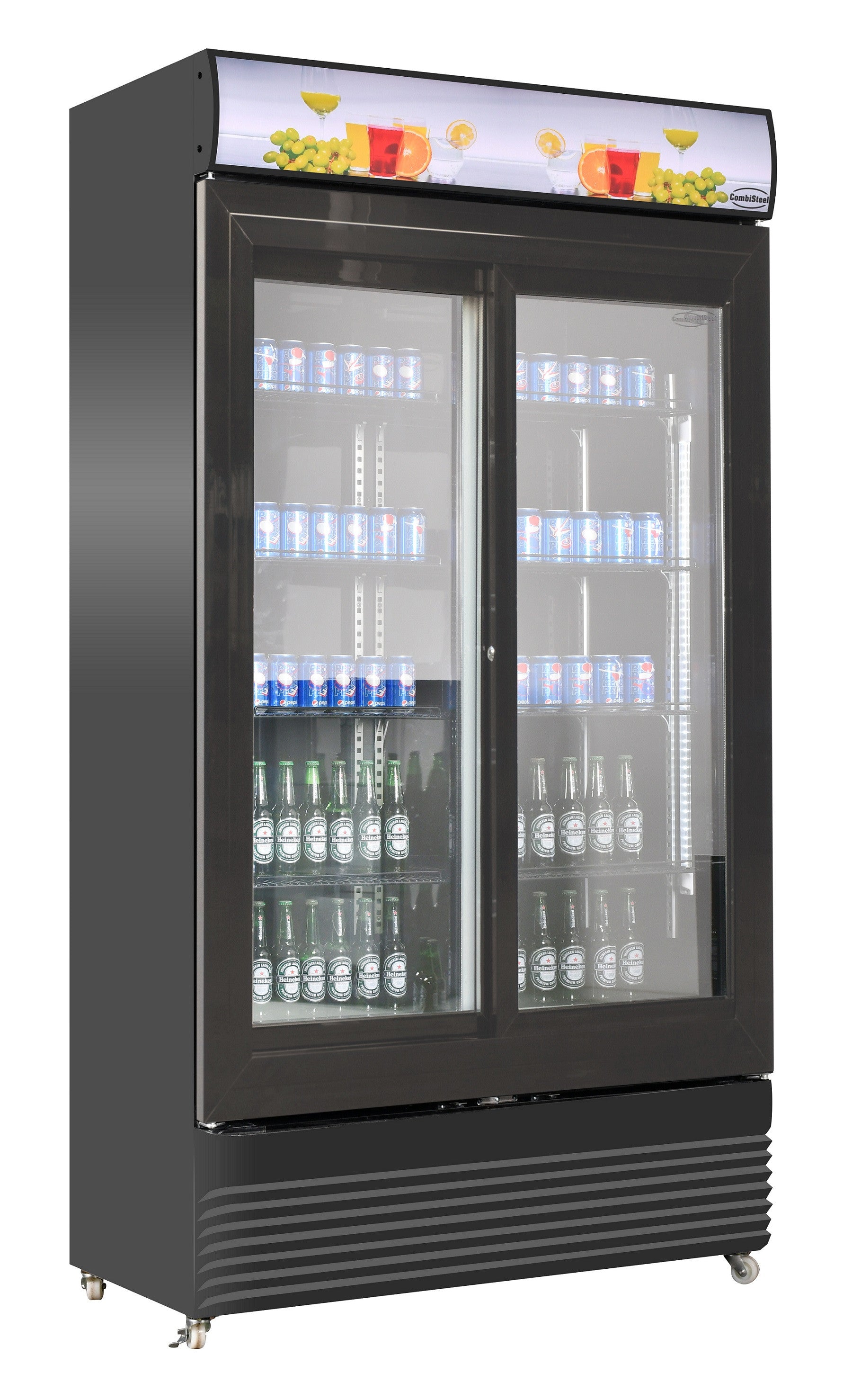 Réfrigérateur professionnel 2 portes coulissantes en verre 780L noir éclairage LED 1120x595x2100 mm 0.33 kW Combisteel - Armoire réfrigérée positive professionnel CHR - matériel cuisine pro - Cuistéo