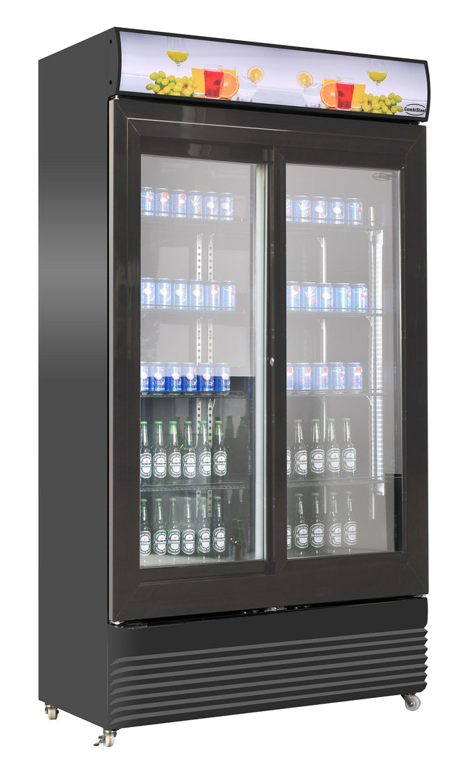 Réfrigérateur professionnel 2 portes coulissantes en verre 780L noir éclairage LED 1120x595x2100 mm 0.33 kW Combisteel - Armoire réfrigérée positive professionnel CHR - matériel cuisine pro - Cuistéo