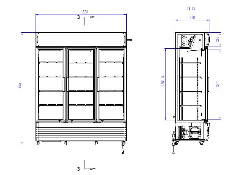 Réfrigérateur 3 portes en verre 1065L acier LED refroidissement statique 180kg 1600x610x1973 mm 0.555 kW Combisteel - vue 2 - Armoire réfrigérée positive pro CHR - Cuistéo