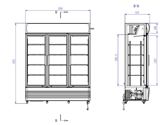 Réfrigérateur 3 portes en verre 1065L acier LED refroidissement statique 180kg 1600x610x1973 mm 0.555 kW Combisteel - vue 2 - Armoire réfrigérée positive pro CHR - Cuistéo