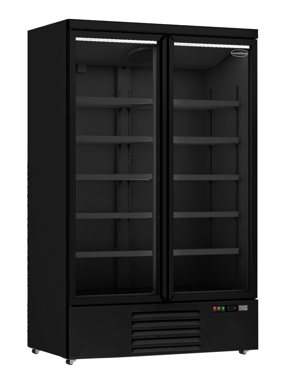 Réfrigérateur professionnel noir 1000L 2 portes en verre avec 10 grilles et roulettes 1253x710x1997 mm 0.33 kW Combisteel - Armoire réfrigérée positive professionnel CHR - matériel cuisine pro - Cuistéo
