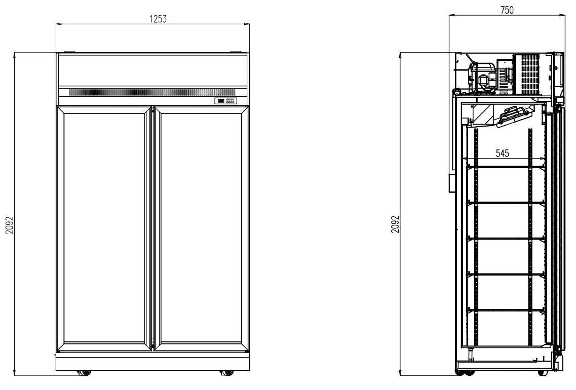 Réfrigérateur 2 portes noir 1000L acier intérieur aluminium 10 grilles LED 1253x710x2092 mm 0.33 kW Combisteel - vue 2 - Armoire réfrigérée positive pro CHR - Cuistéo