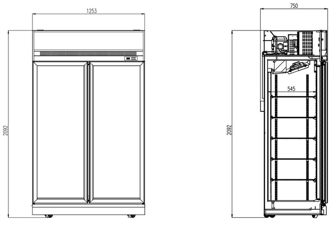 Réfrigérateur 2 portes noir 1000L acier intérieur aluminium 10 grilles LED 1253x710x2092 mm 0.33 kW Combisteel - vue 2 - Armoire réfrigérée positive pro CHR - Cuistéo