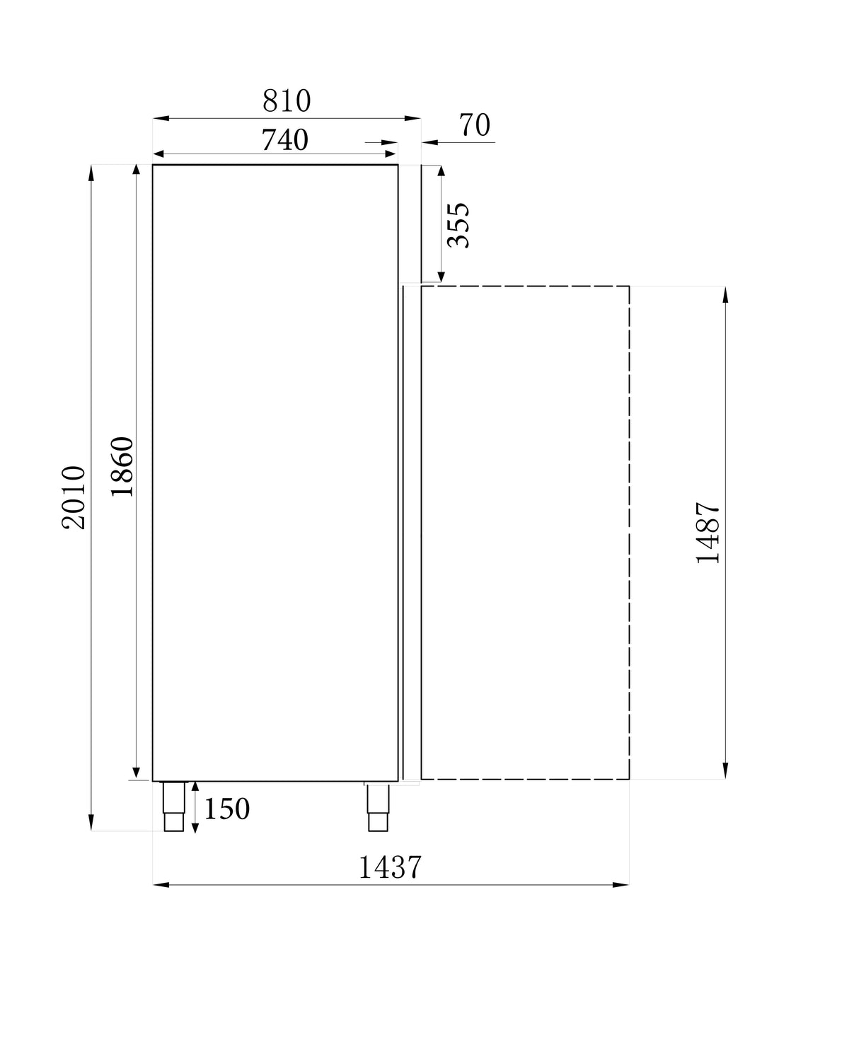 Congélateur professionnel 1200L en acier inox avec 2 portes refroidissement statique et ventilateur 1340x810x2010 mm 0.7 kW Combisteel - vue 4 - Armoire réfrigérée négative pro CHR - Cuistéo