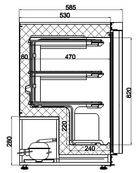 Petit congélateur professionnel 120L -18/-22°C 2 grilles inox compact verrouillable 600x585x845 mm 0.15 kW Combisteel - vue 2 - Armoire réfrigérée négative pro CHR - Cuistéo