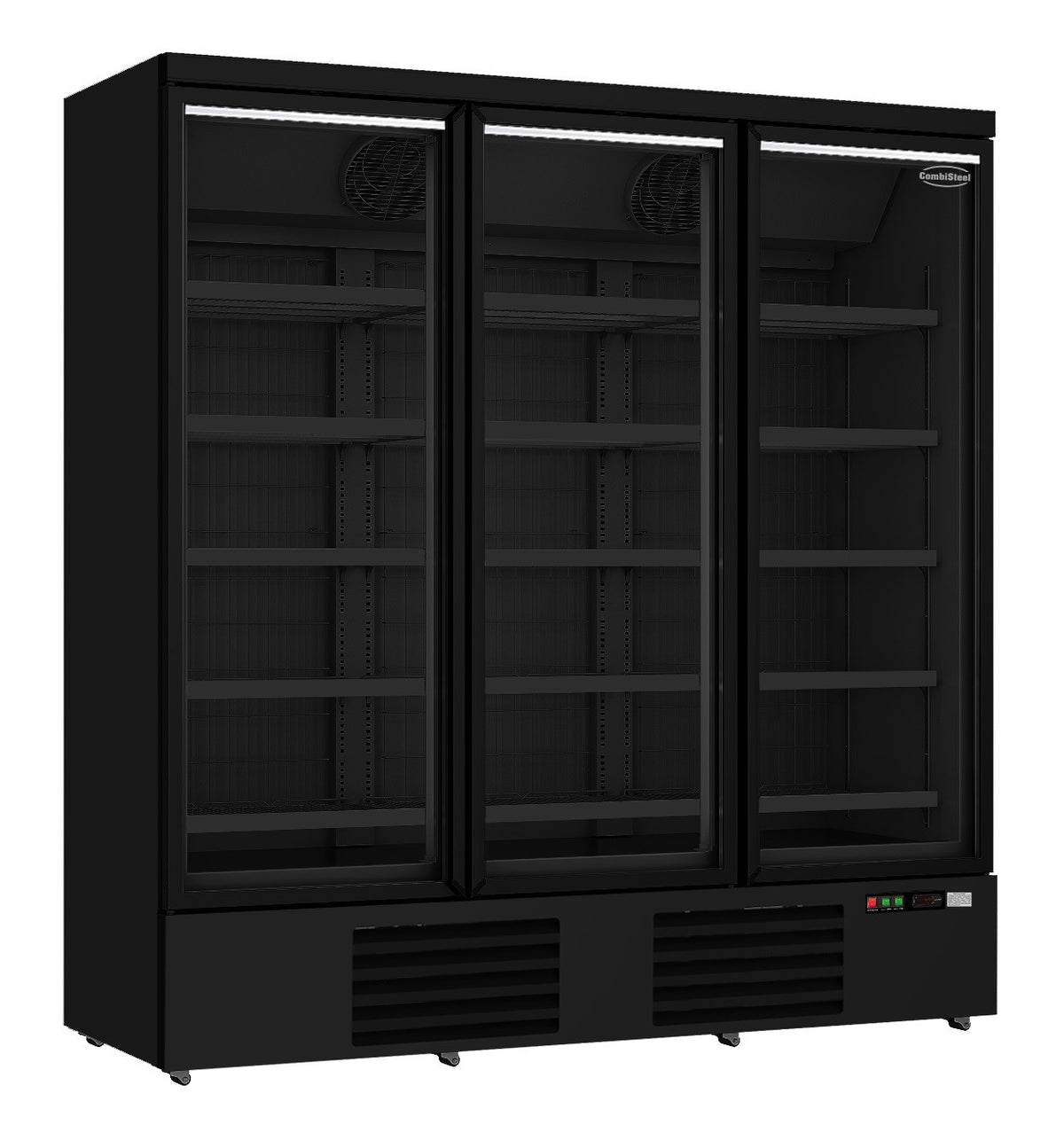 Congélateur professionnel 3 portes en verre noir 1450L -18/-22°C 8 roues 15 grilles refroidissement renforcé 1880x710x1997 mm 1.05 kW Combisteel - Armoire réfrigérée négative professionnel CHR - matériel cuisine pro - Cuistéo