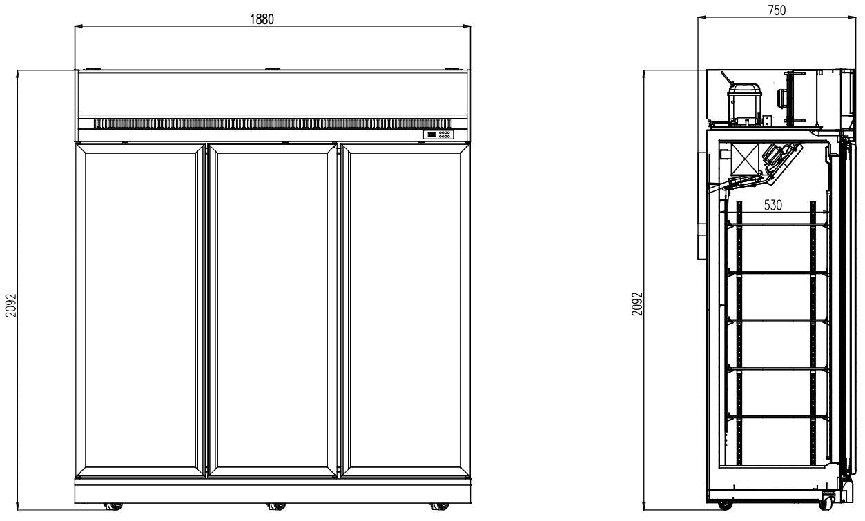 Congélateur 3 portes en verre avec éclairage LED capacité 1480L R290 -18/-22°C 1880x710x2092 mm 1.83 kW Combisteel - vue 2 - Armoire réfrigérée négative pro CHR - Cuistéo