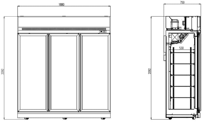 Congélateur professionnel 3 portes en verre noir 1480L - Refroidissement renforcé - LED 1880x710x2092 mm 1.83 kW Combisteel - vue 2 - Armoire réfrigérée négative pro CHR - Cuistéo