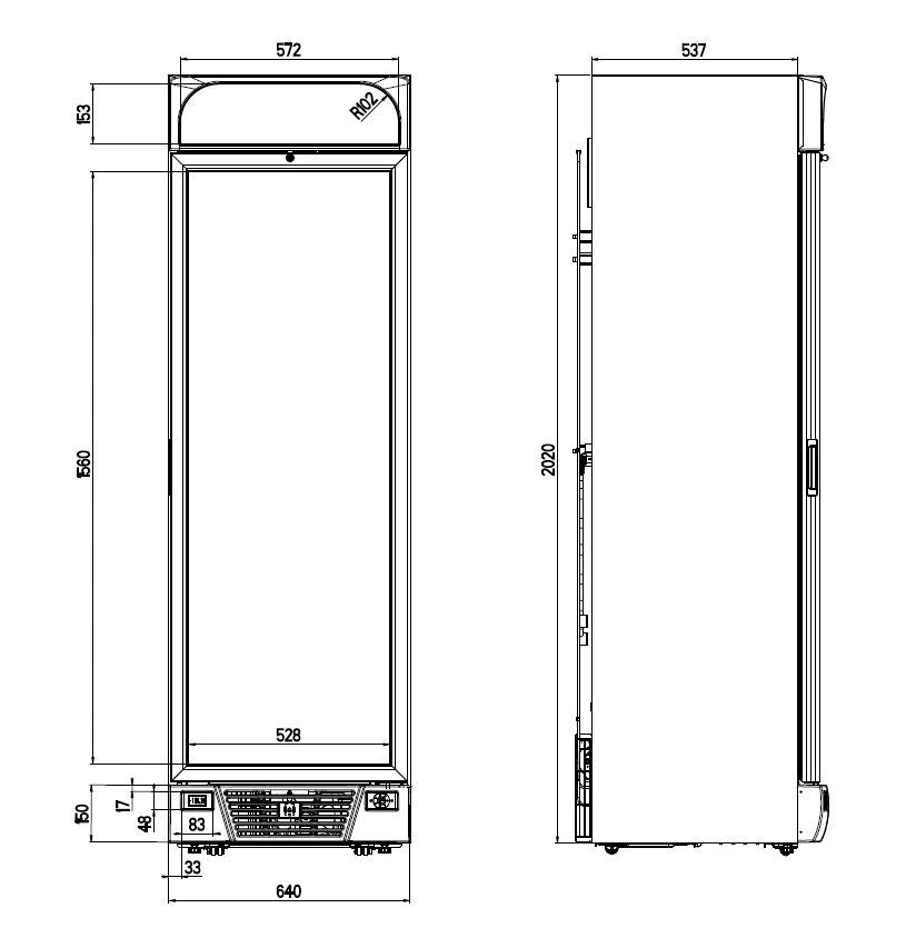Congélateur professionnel porte en verre 382L 1 porte éclairage LED -10/-22°C 5 grilles 640x670x2058 mm 0.25 kW Combisteel - vue 2 - Armoire réfrigérée négative pro CHR - Cuistéo
