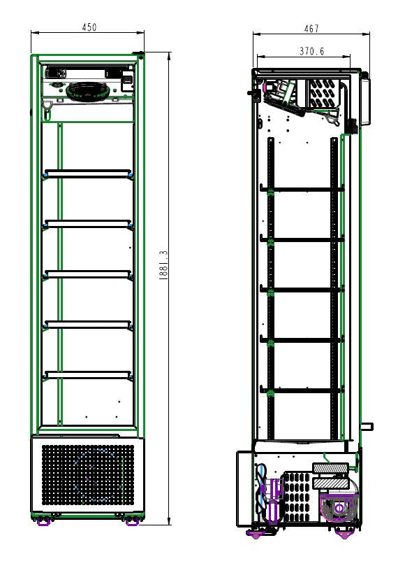 Réfrigérateur 1 porte en verre noir 221L avec éclairage LED et ventilation 450x497x1881 mm 0.21 kW Combisteel - vue 2 - Armoire réfrigérée positive pro CHR - Cuistéo