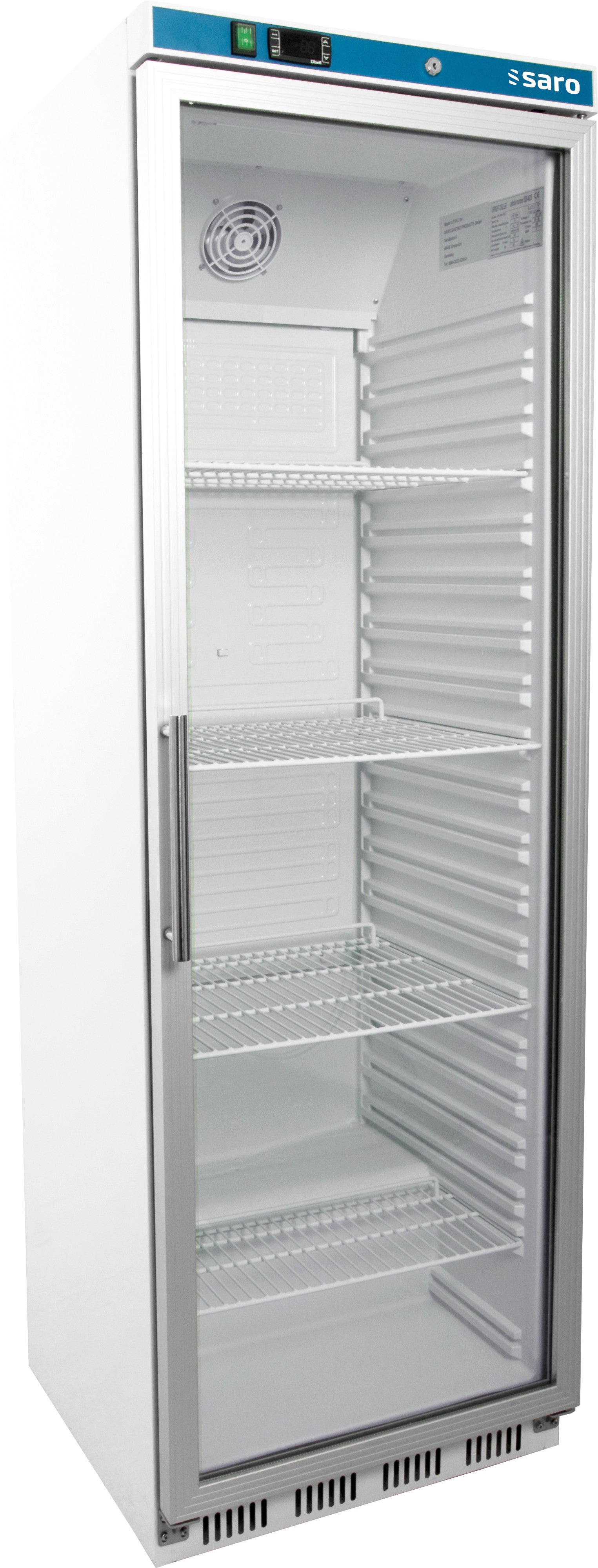 Réfrigérateur vitrine pro 361L +2/+8°C Ventilé 4 grilles Verre Blanc Saro - Frigo professionnel vitré professionnel CHR - matériel cuisine pro - Cuistéo