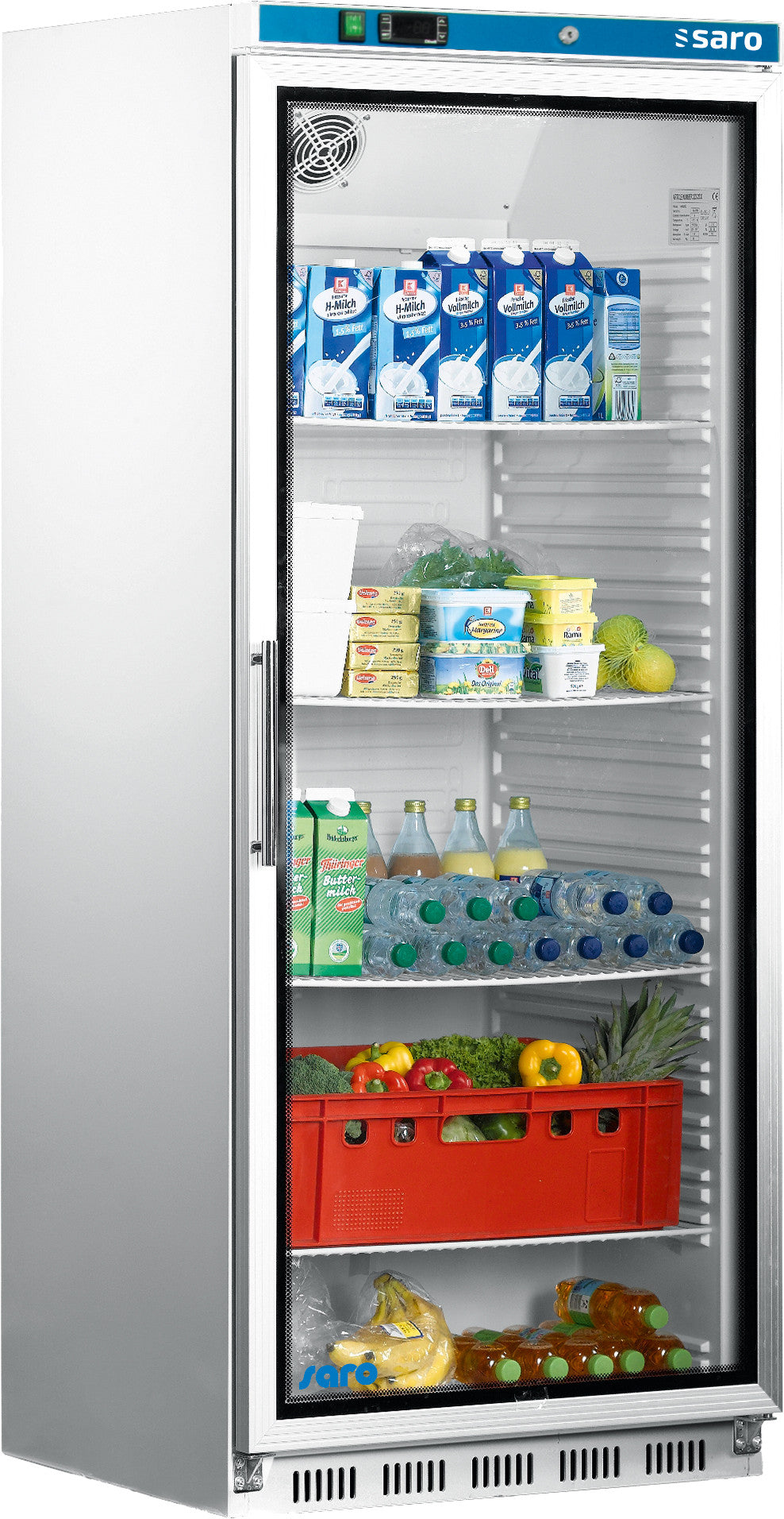 Réfrigérateur vitrine - 620L - Blanc - Professionnel Saro - Frigo professionnel vitré professionnel CHR - matériel cuisine pro - Cuistéo