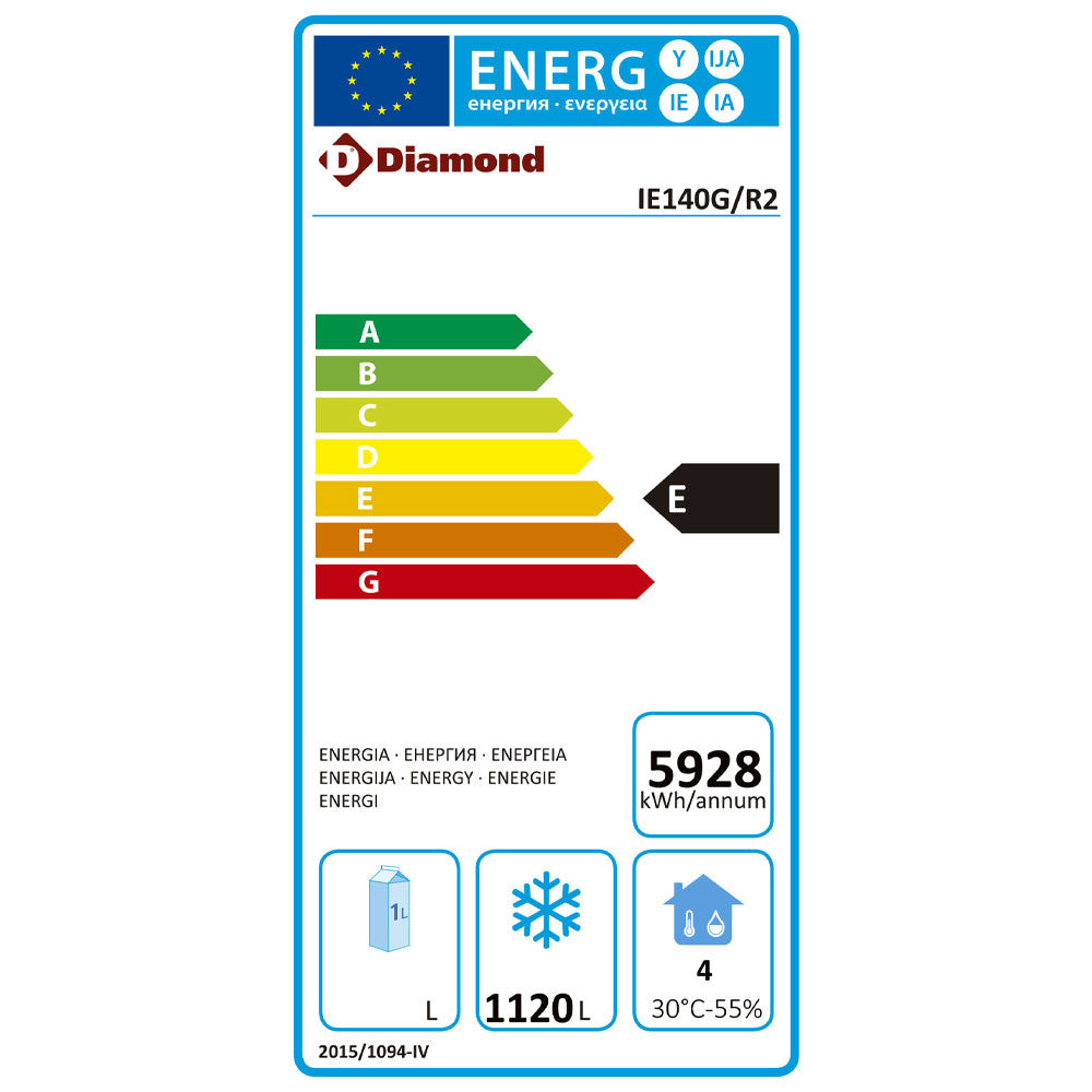 Armoire de Congélation Vitée 1400L GN 2/1 Énergie E Double Vitrage Évaporateur Ventilé - Diamond