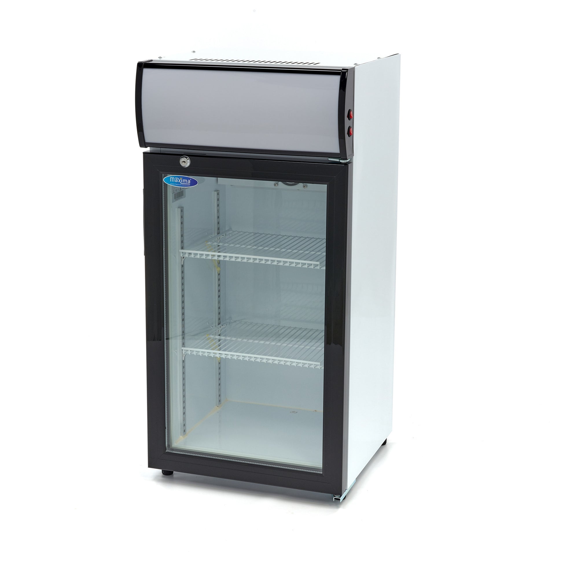 Réfrigérateur à boissons 80L avec 2 étagères réglables porte vitrée et éclairage LED inox 120 W Maxima - Mini armoire réfrigérée professionnel CHR - matériel cuisine pro - Cuistéo