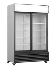 Réfrigérateur vitrine 643L 2 portes LED - Panneau publicitaire 8 étagères Contrôle numérique inox Saro - Armoire réfrigérée positive professionnel CHR - matériel cuisine pro - Cuistéo