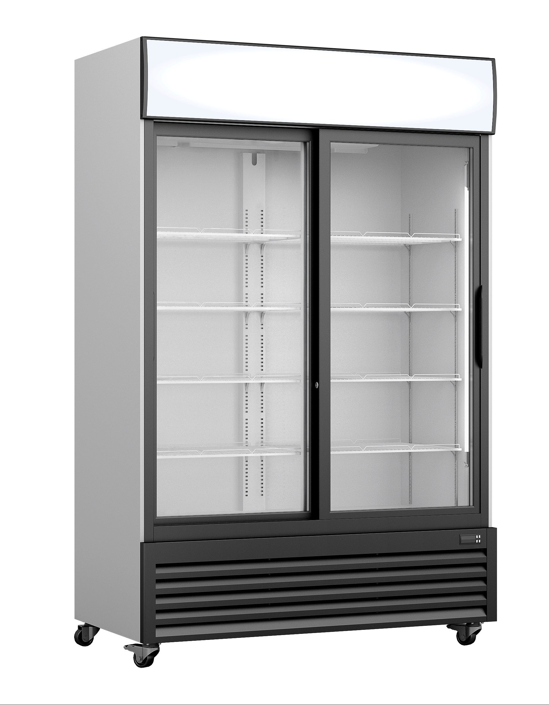 Réfrigérateur vitrine 643L 2 portes LED - Panneau publicitaire 8 étagères Contrôle numérique inox Saro - Armoire réfrigérée positive professionnel CHR - matériel cuisine pro - Cuistéo