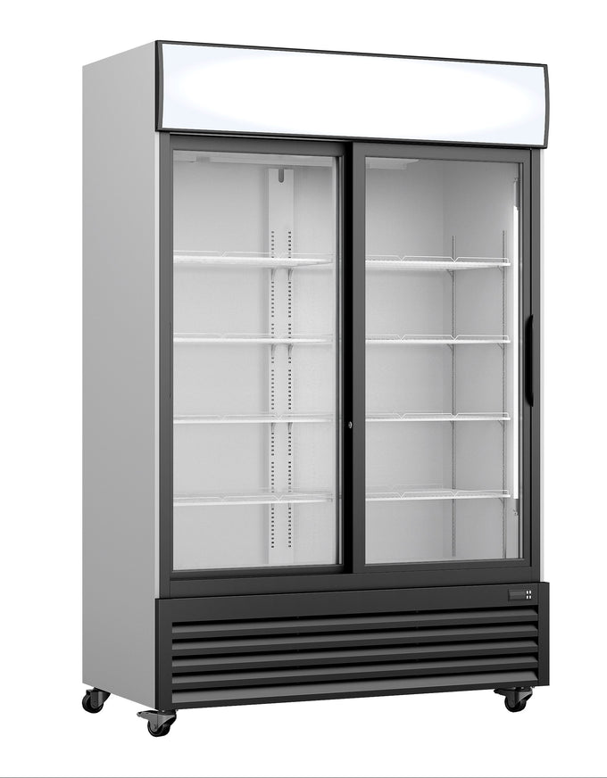 Réfrigérateur vitrine 643L 2 portes LED - Panneau publicitaire 8 étagères Contrôle numérique inox Saro - Armoire réfrigérée positive professionnel CHR - matériel cuisine pro - Cuistéo