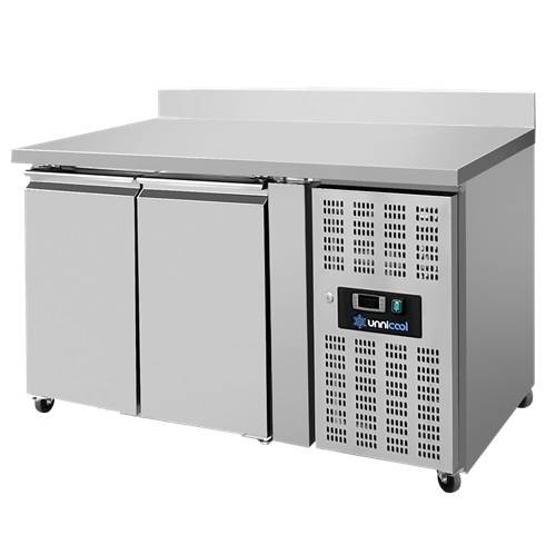 Table réfrigérée positive 2 portes GN 1/1 282 L avec dosseret - L 1360 x P 700 x H 850 mm - Unninox