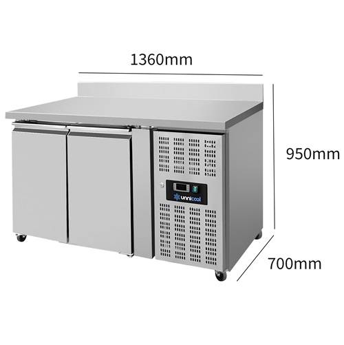 Table réfrigérée positive 2 portes GN 1/1 282 L avec dosseret - L 1360 x P 700 x H 850 mm - Unninox