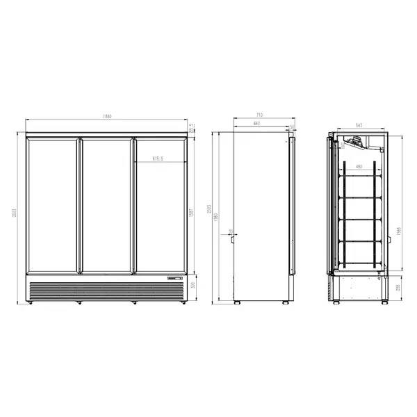 Armoire à boissons vitrée 3 portes - 1530 L - 0 à +10 °C - froid ventilé - 15 clayettes - L 1880 x P 710 x H 1997 mm - Unninox