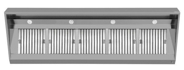 Hotte murale inox inclinée - L 2800 x P 950 x H 400 mm - 5 filtres labyrinthe - Unninox