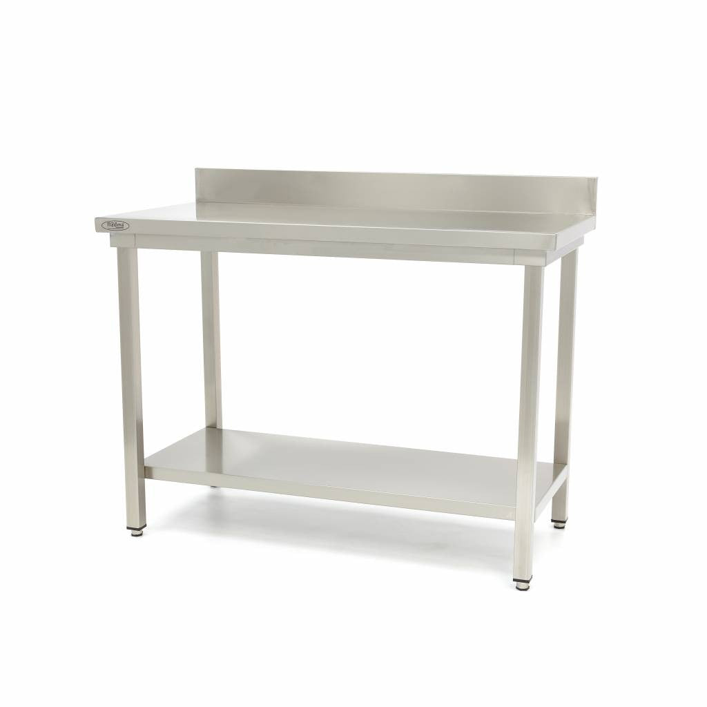 Table en acier inoxydable - 140 x 60 cm - Hauteur réglable - avec dosseret 150 L Maxima - Table inox avec étagère professionnel CHR - matériel cuisine pro - Cuistéo